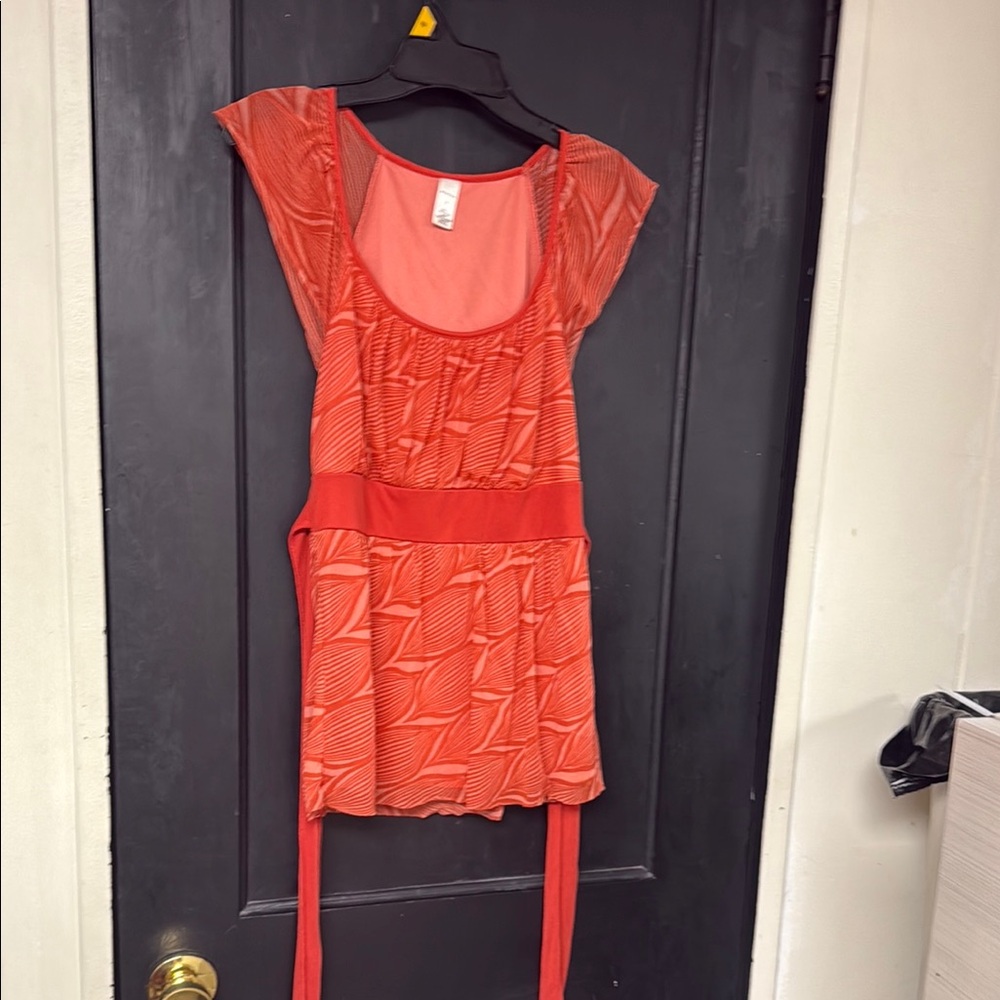 Red Patterned Cap Sleeve Top